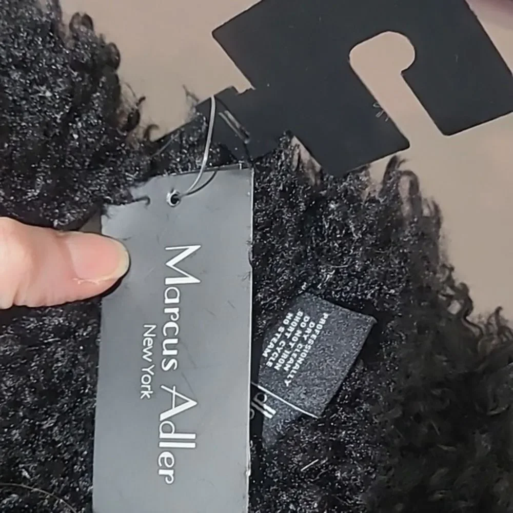 Faux Sheep fur Infinity Scarf Black Curly Shearling Texture Marcus Adler NWT